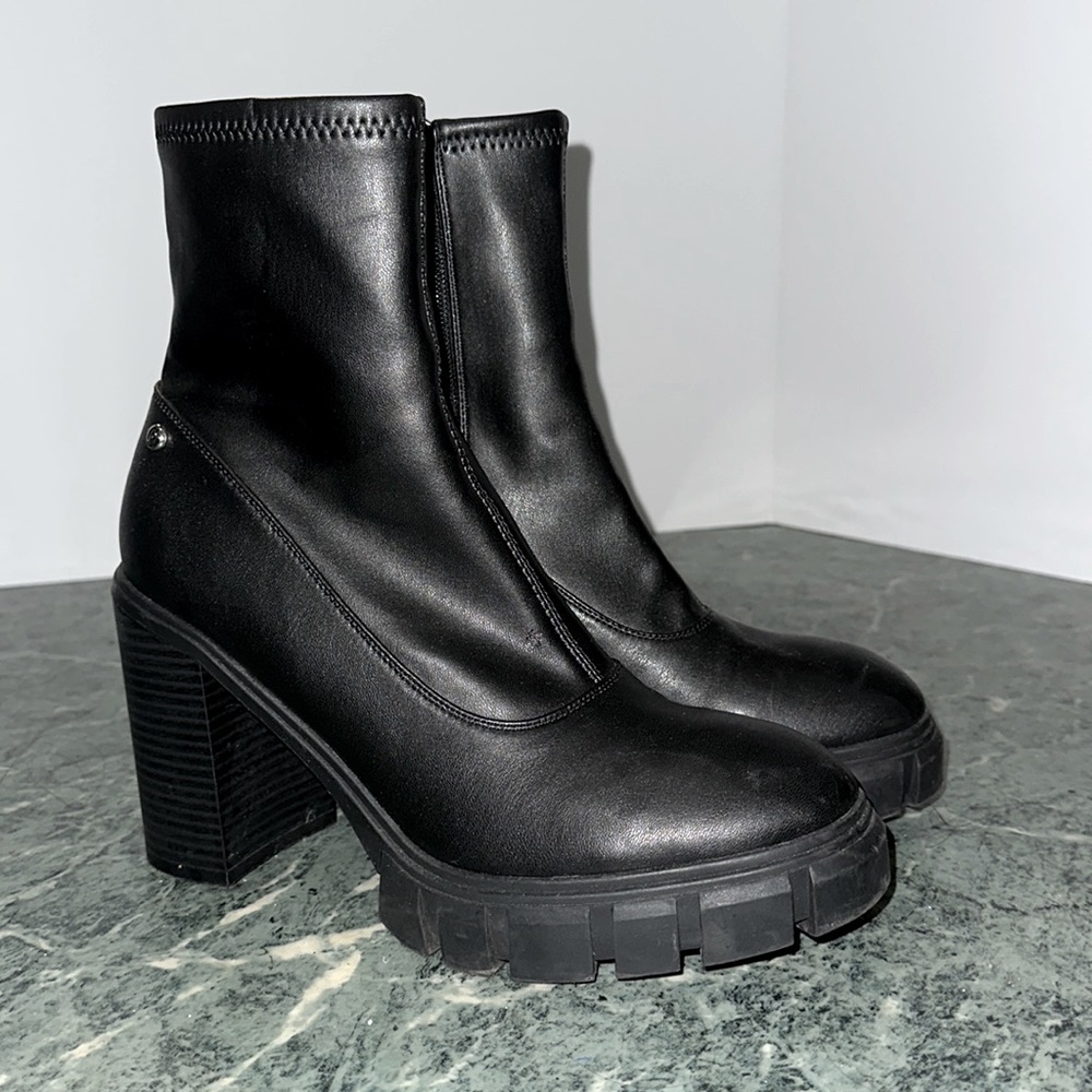 Guess Goth Demonia Black Mary Jane Moto Faux Leather Boot Booties